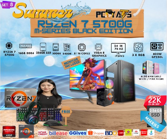 M Series Set 8: Ryzen 7 5700g (Gen 5 with 8 cores) with 16GB Ram + 24 inches Monitor BLACK Complete Set