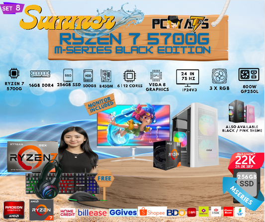 M Series Set 8: Ryzen 7 5700g (Gen 5 with 8 cores) with 16GB Ram + 24 inches Monitor WHITE Complete Set