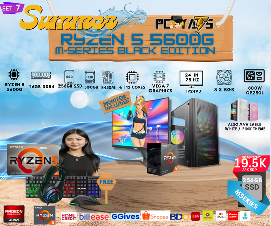 M Series Set 7: Ryzen 5 5600G (Gen 5 with 6 cores) with 16GB Ram + 24 inches Monitor BLACK Complete Set