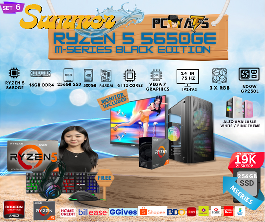 M Series Set 6: Ryzen 5 5650GE (Gen 5 with 6 cores) with 16GB Ram + 24 inches Monitor BLACK Complete Set