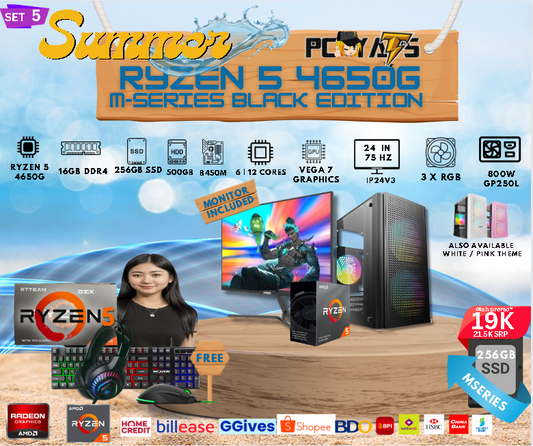 M-Series Set 5: Ryzen 5 4650G (6 cores) with 16GB Ram + 24 inches Monitor Complete Set