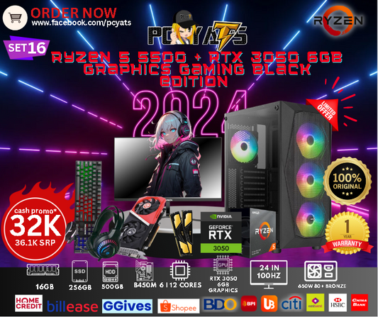 MidGaming Set 35 ryzen 5 5500 + rTX 3050 6GB graphics Gaming black edition