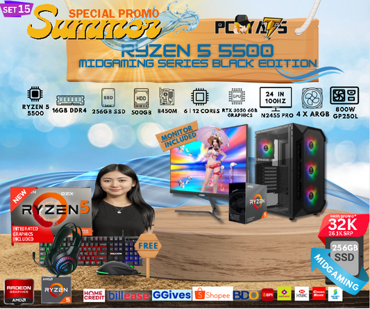 MidGaming Set 15: Ryzen 5 5500 + RTX 3050 6GB graphics Gaming Black Edition