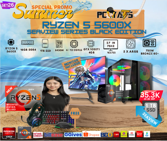 SEAVIEW MAX SET 26 Ryzen 5 5600X + GTX 1050Ti 4GB BLACK EDITION