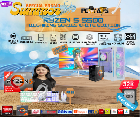 MidGaming Set 15: Ryzen 5 5500 + RTX 3050 6GB Graphics Gaming WHITE Edition