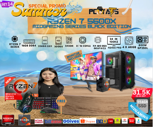 MidGaming Set 14: Ryzen 7 5700X + RX 580 8GB graphics Gaming BLK EDITION