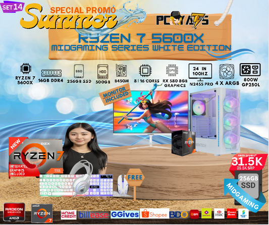 MidGaming Set 14: Ryzen 7 5700X + RX 580 8GB graphics Gaming WHITE EDITION