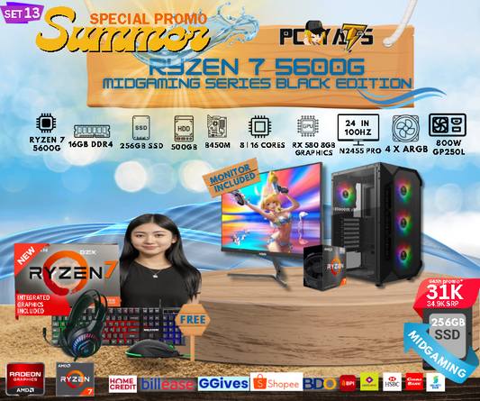 MidGaming Set 13: Ryzen 7 5700G + Rx 580 8GB Graphics Gaming BLACK Edition