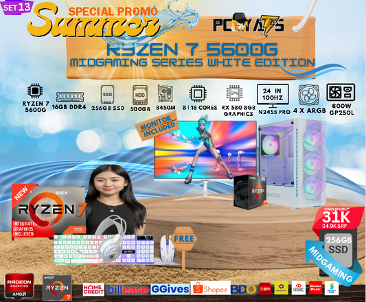 MidGaming Set 13: Ryzen 7 5700G + rx 580 8GB graphics Gaming WHITE Edition