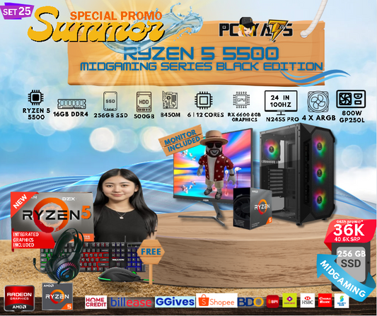 MidGaming Set 25: ryzen 5 5500 + RX 6600 8GB  Gaming BLACK EDITION