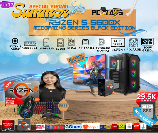MidGaming Set 12: Ryzen 5 5600X + Rx 580 8GB  Graphics Gaming BLACK Edition