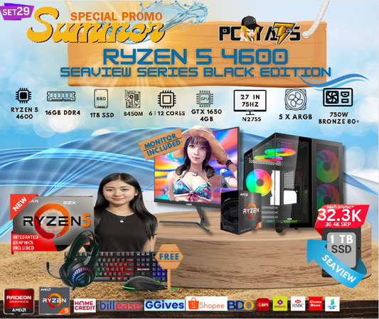 SEAVIEW MAX SET 29 Ryzen 5 4600 + GTX 1650 4GB BLACK EDITION