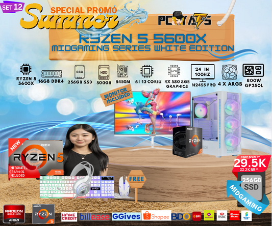 MidGaming Set 12: Ryzen 5 5600X + Rx 580 8GB  graphics Gaming white edition