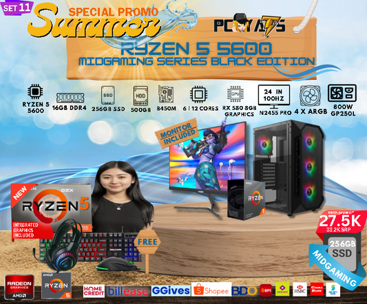 MidGaming Set 11: Ryzen 5 5600 + Rx 580 8GB  Graphics Gaming BLACK Edition