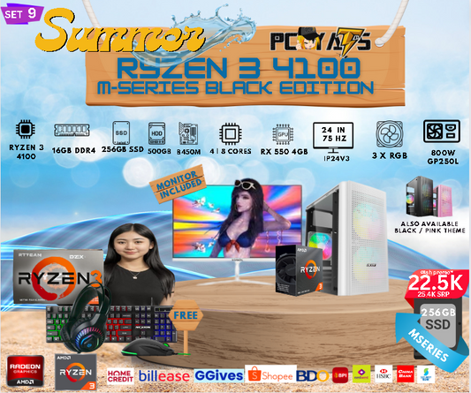 M Series Set 9: Ryzen 3 + RX 550 4GB Discrete Graphics with 16GB Ram + 24 inches Monitor BLACK Complete Set