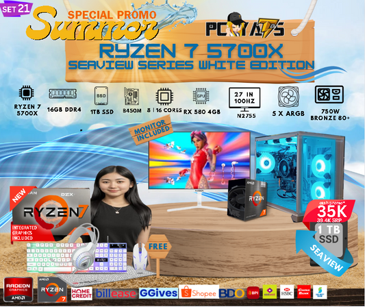 SEAVIEW MAX SET 21 Ryzen 7 5700X + RX 580 8GB Wihte EDITION