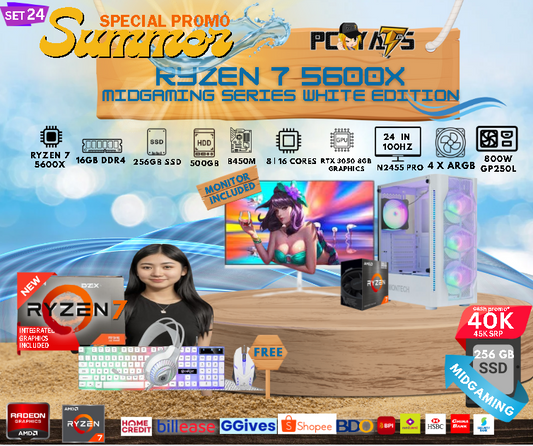 MidGaming Set 24: Ryzen 7 5700X + RTX 3050 8GB  Gaming WHITE EDITION