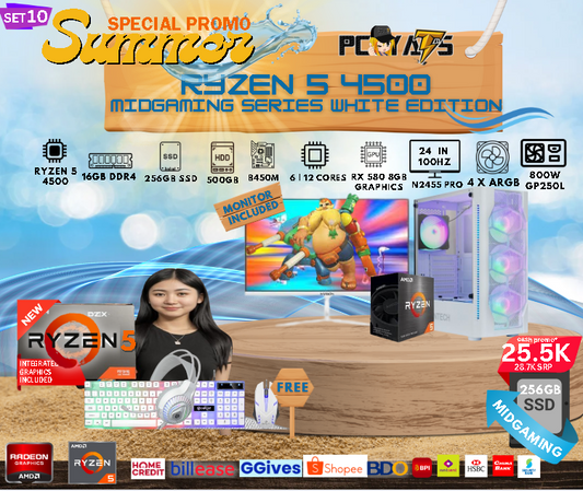MidGaming Set 10: Ryzen 5 4500 + Rx 580 8GB GRAPHICS Gaming WHITE EDITION