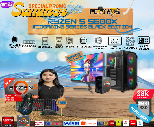 MidGaming Set 22: Ryzen 5 5600X + RTX 3050 8GB Gaming BLACK EDITION