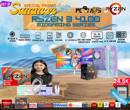 MidGaming Set 9: Ryzen 3 4100 + Rx 580 8GB Graphics Gaming WHITE Edition