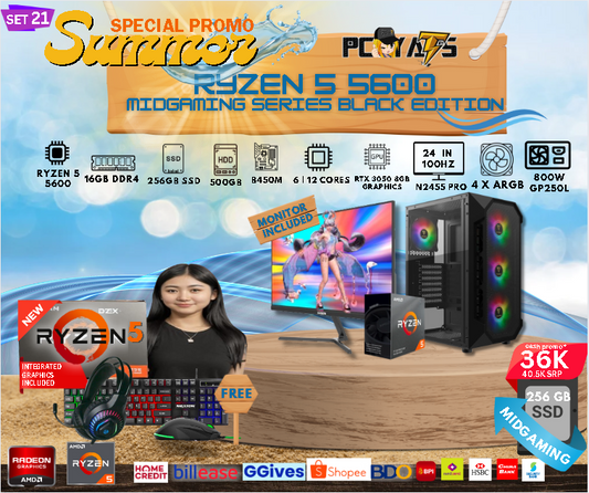MidGaming Set 21: Ryzen 5 5600 + RTX 3050 8GB Gaming BLACK EDITION