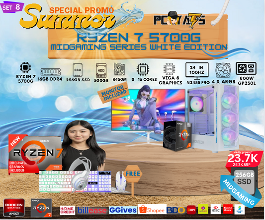 MidGaming Set 8: Ryzen 7 5700g + VEGA 8 GRAPHICS Gaming WHITE EDITION