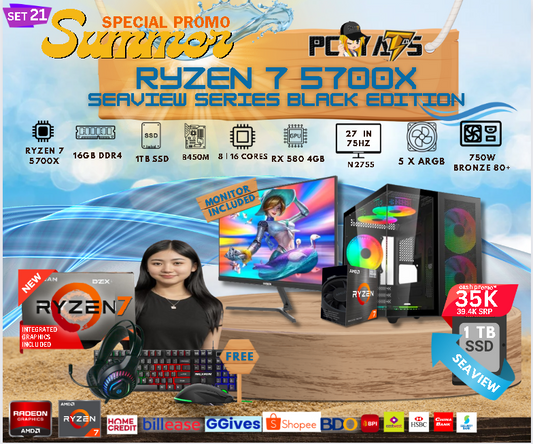 SEAVIEW MAX SET 21 Ryzen 7 5700X + RX 580 8GB Black EDITION