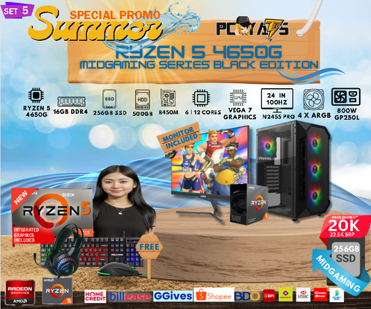 MidGaming Set 5: Ryzen 5 4650g + Vega 7 graphics Gaming BLACK Edition