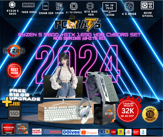 SET 32 Cyborg theme Ryzen 5 5600 +gtx 1650 4GB ROG Series (white ED)