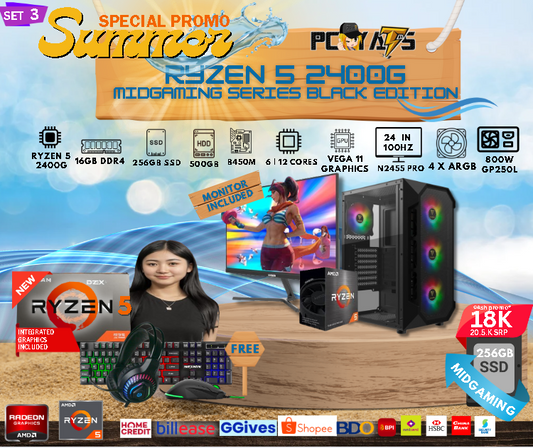 MidGaming Set 3: Ryzen 5 2400g + Vega 11 Graphics Gaming Black Edition