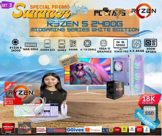 MidGaming Set 3: Ryzen 5 2400g + Vega 11 Graphics Gaming WHITE Edition