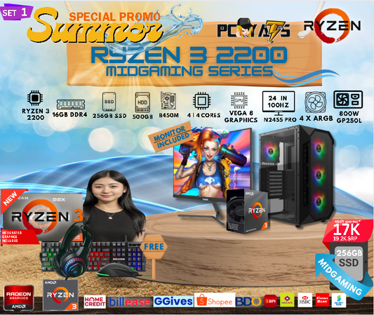 MidGaming Set 1: Ryzen 3 2200G + VEGA 8 GRAPHICS  Gaming BLACK Edition