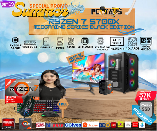 MidGaming Set 19: Ryzen 7 5700x + RTX 3050 6GB Gaming BLACK EDITION