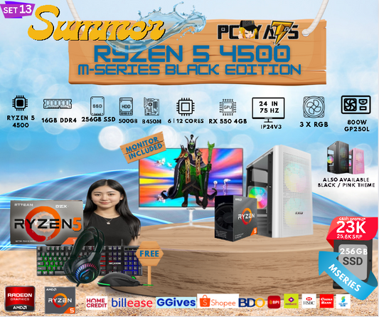 M Series Set 13: Ryzen 5 4500 + RX 550 4GB Discrete Graphics with 16GB Ram + 24 inches Monitor WHITE Complete Set