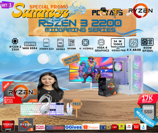 MidGaming Set 1: Ryzen 3 2200G + VEGA 8 GRAPHICS  Gaming WHITE Edition