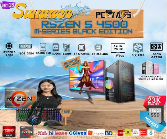 M Series Set 13: Ryzen 5 4500 + RX 550 4GB Discrete Graphics with 16GB Ram + 24 inches Monitor BLACK Complete Set