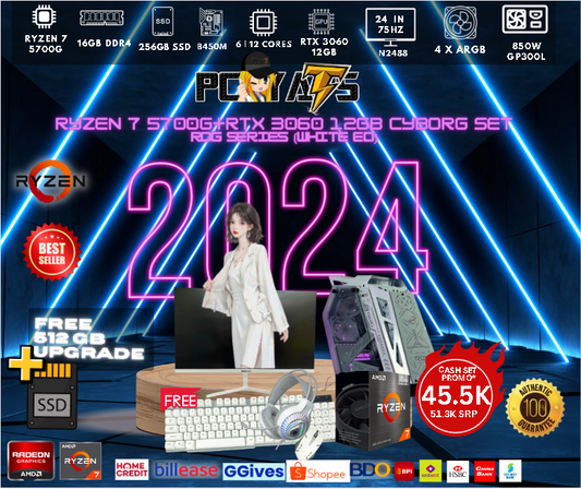 SET 54 Cyborg theme RyzeN 7 5700G+RTX 3060 12GB ROG Series (WHITE)