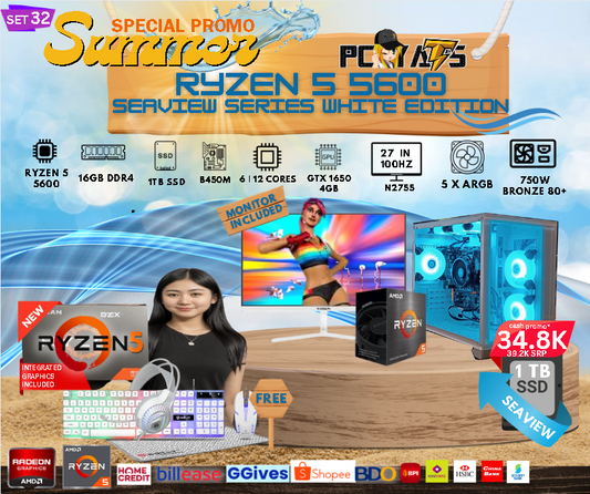 SEAVIEW MAX SET 32 Ryzen 5 5600 + GTX 1650 4GB WHITE EDITION