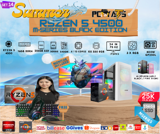 M Series Set 14: Ryzen 5 4500 + RX 580 8GB Discrete Graphics with 16GB Ram + 24 inches Monitor WHITE Complete Set
