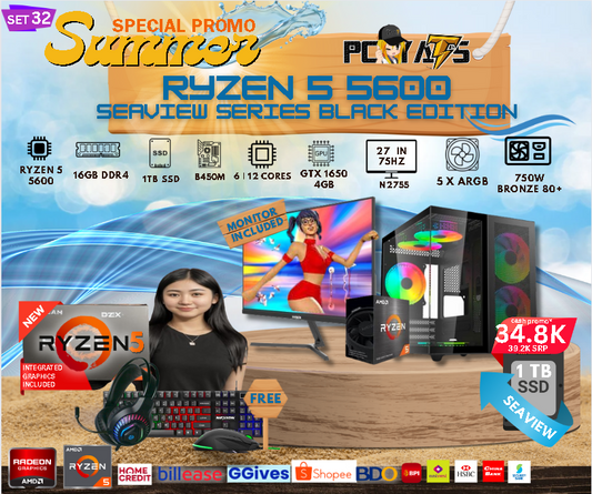SEAVIEW MAX SET 32 Ryzen 5 5600 + GTX 1650 4GB BLACK EDITION