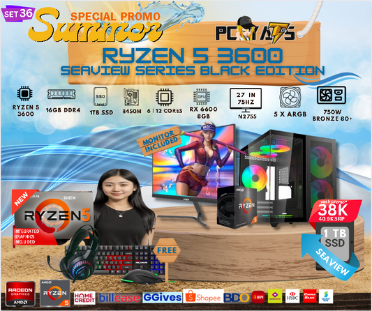 SEAVIEW MAX SET 36 Ryzen 5 3600+RX 6600 8GB BLACK EDITION