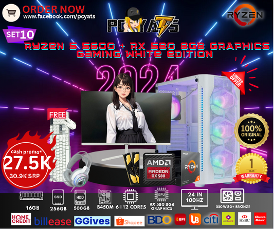 MidGaming Set 10: Ryzen 5 5600 + Rx 580 8GB  Graphics Gaming White Edition