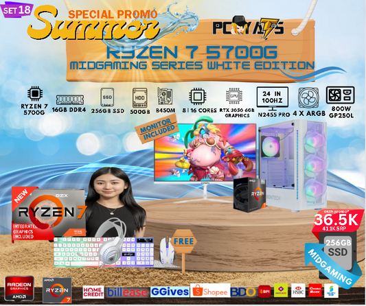 MidGaming Set 18: Ryzen 7 5700G + RTX 3050 6GB Gaming  WHITE EDITION