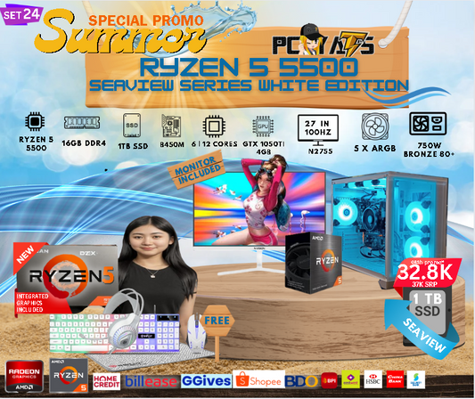 SEAVIEW MAX SET 24 Ryzen 5 5500 + GTX 1050Ti 4GB  white EDITION