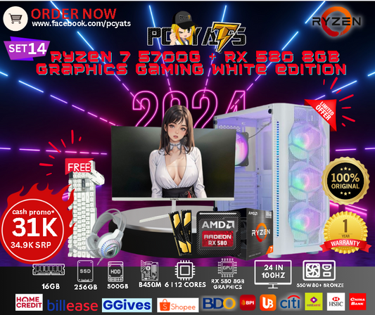 MidGaming Set 32 Ryzen 7 5700G + Rx 580 8GB Graphics Gaming white Edition