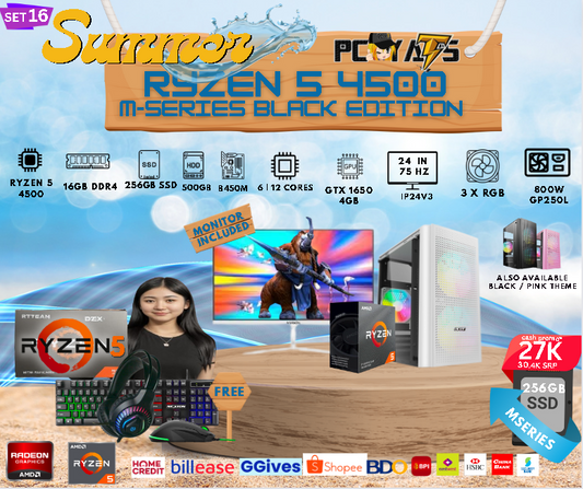 M Series Set 16: Ryzen 5 4500 + GTX 1650 4GB Discrete Graphics with 16GB Ram + 24 inches Monitor WHITE Complete Set