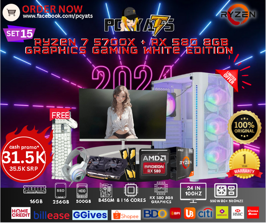 MidGaming Set 34 ryzen 7 5700X + RX 580 8GB graphics Gaming WHITE EDITION