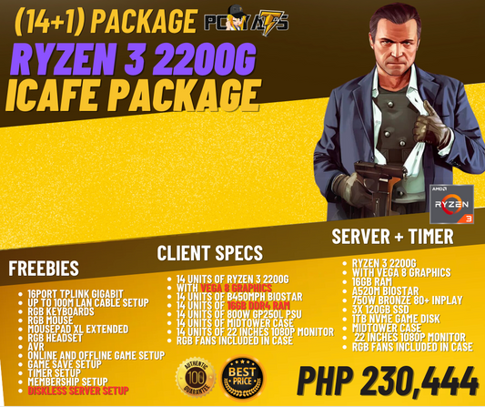 ICAFE PACKAGES PACKAGE 1E: Ryzen 3 2200G (14+1) WITH FREE SERVER AND TIMER CONFIGURATION