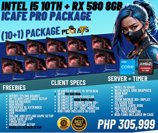 PACKAGE 9C: Intel i5 10th + RX 580 8GB (10+1) WITH FREE SERVER AND TIMER CONFIGURATION