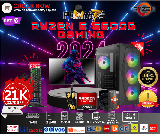 MidGaming Set 6: Ryzen 5 5600G NEW 5th Gen with 16GB Ram + 24 inches 100Hz Monitor Complete Set